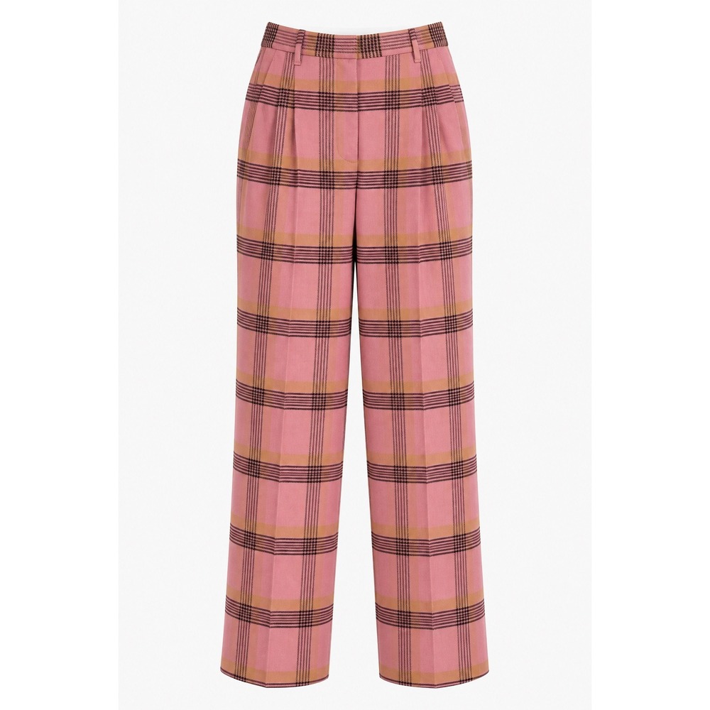 Wilfred Aritzia Effortless Pant Pink Black Plaid High Waisted Wide Leg Trouser 4